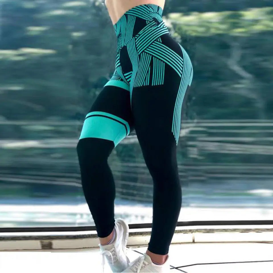 Striped High Waist Fitness Yoga Leggings for Women