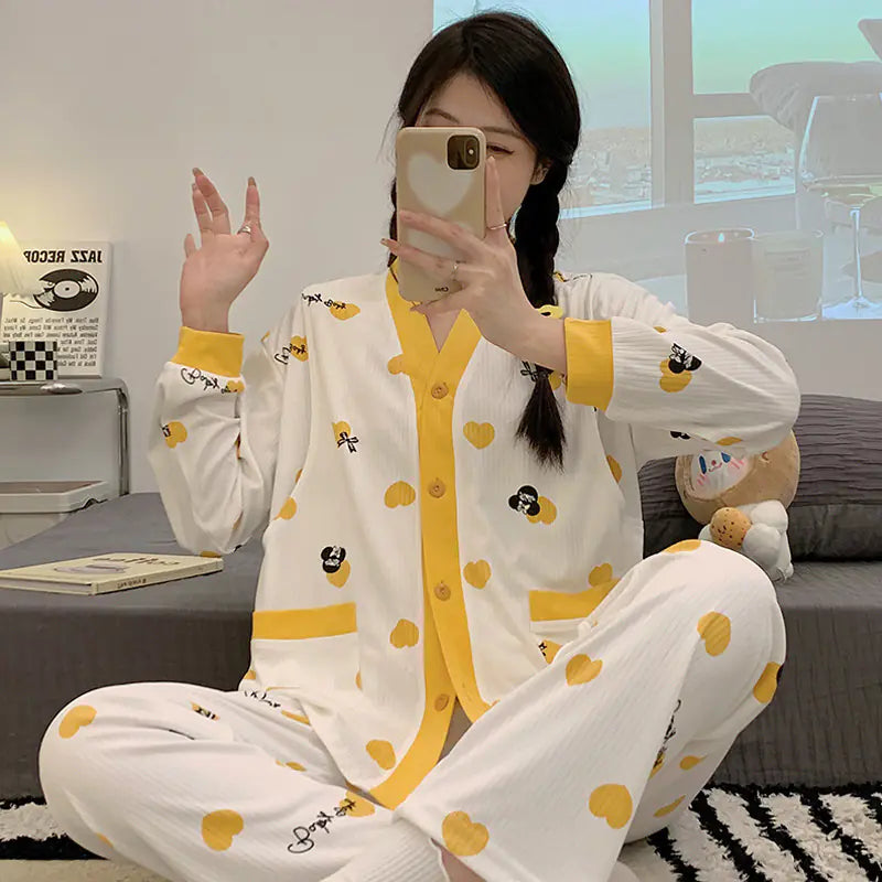 Postpartum Nursing Pajamas - V-Neck Blue Long Sleeve