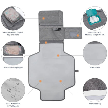 Portable Baby Changing Pad with Shoulder Strap &amp; Pocket