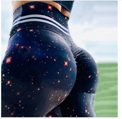 Gold Butterfly Print Stretch Fitness Leggings for Women