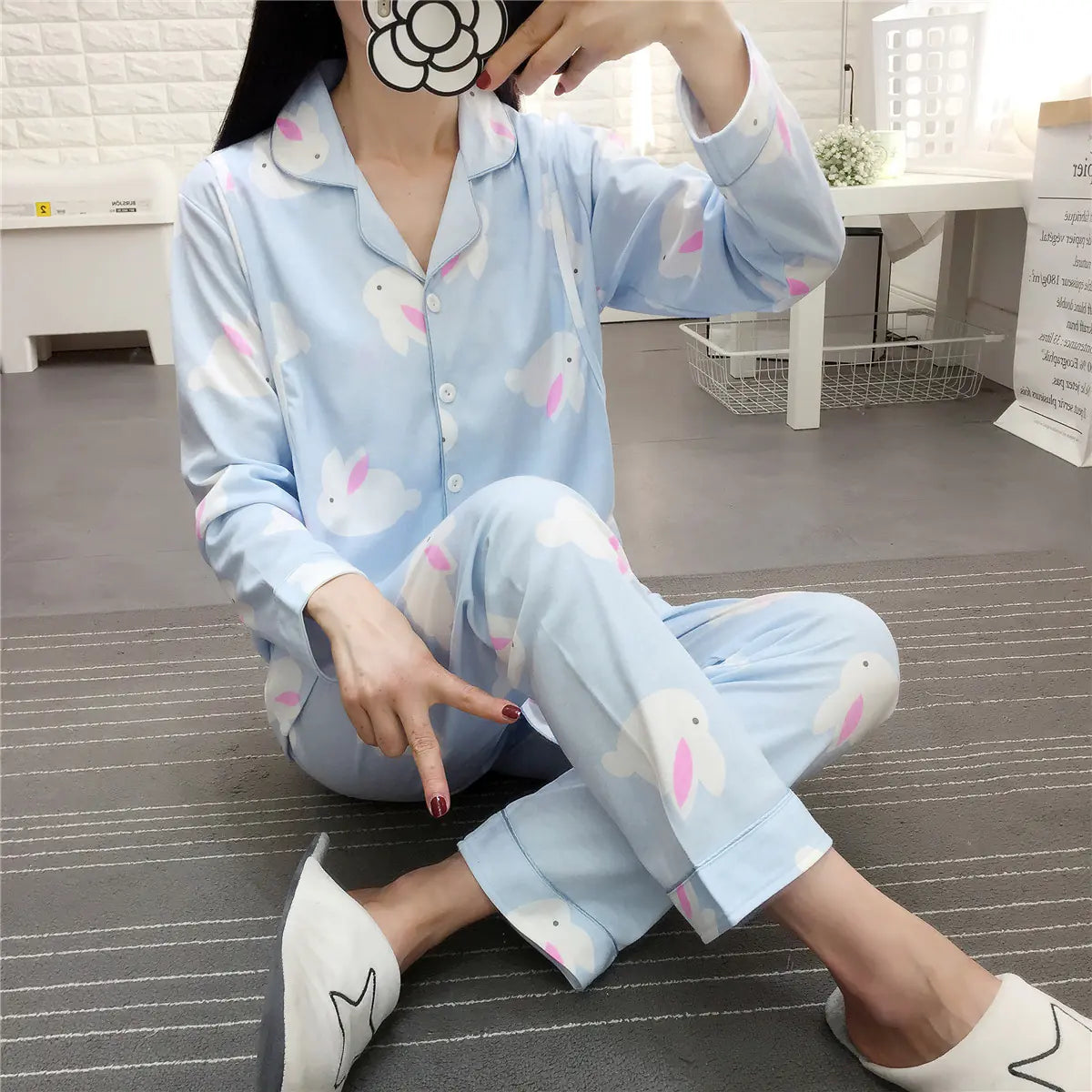 Postpartum Cotton Pajamas Set for Nursing Mothers