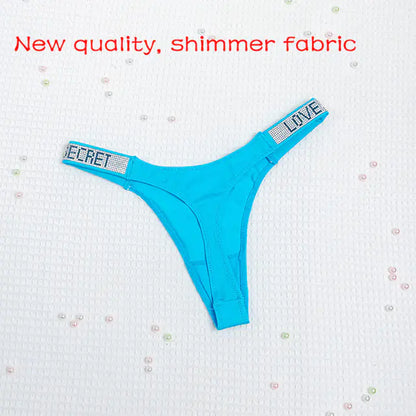 Low Waist Rhinestone Thong Panties for Women Fitness