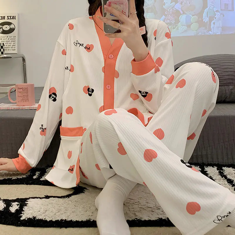 Postpartum Nursing Pajamas - V-Neck Blue Long Sleeve