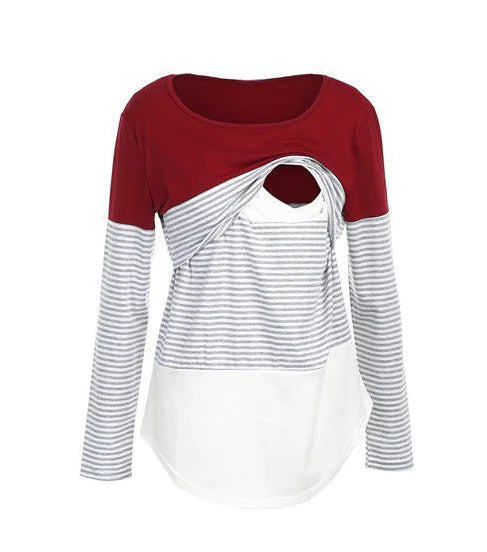 Striped Long Sleeve Maternity Nursing T-Shirt