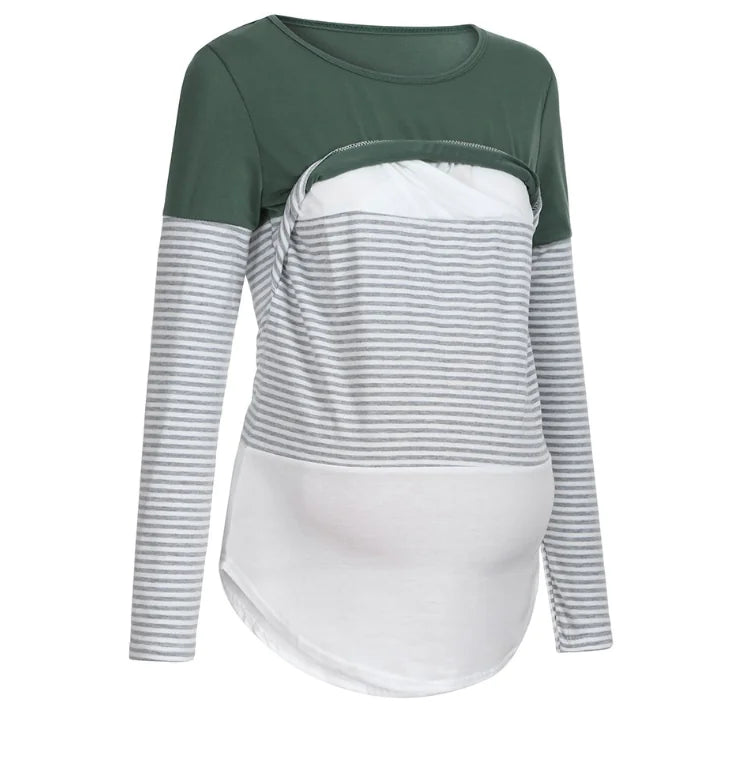 Striped Long Sleeve Maternity Nursing T-Shirt