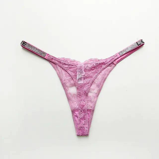 Low Waist Rhinestone Thong Panties for Women Fitness