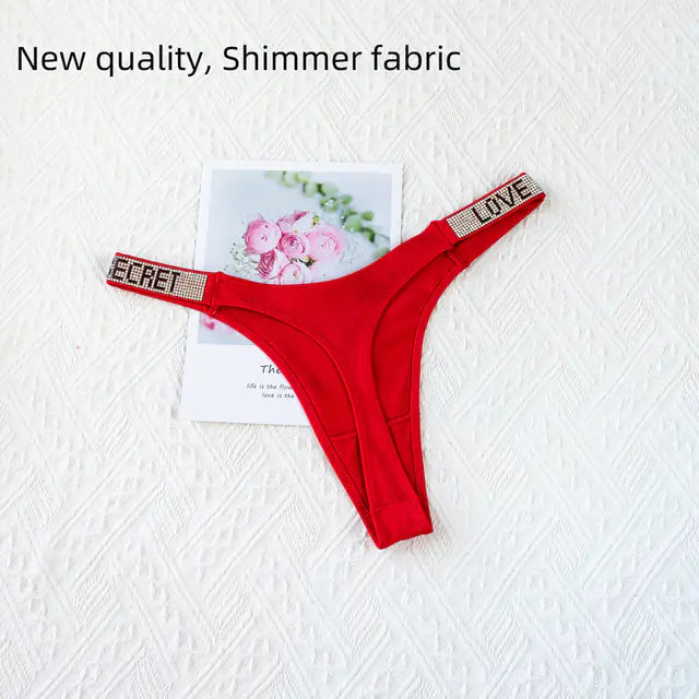 Low Waist Rhinestone Thong Panties for Women Fitness