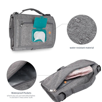 Portable Baby Changing Pad with Shoulder Strap &amp; Pocket