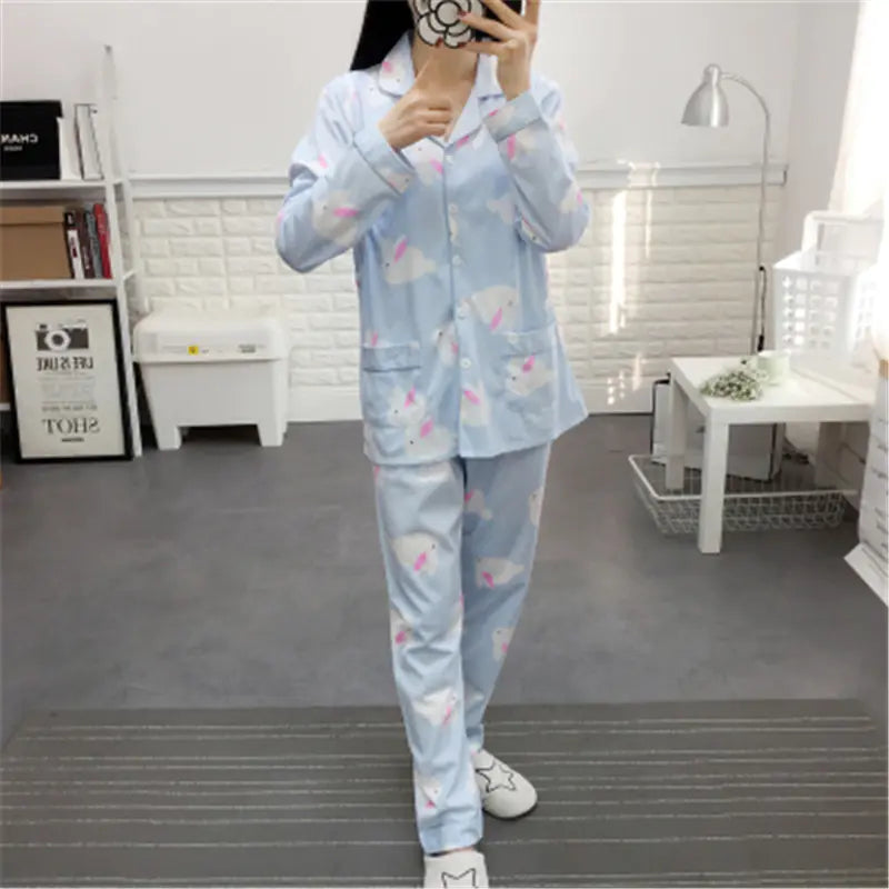 Postpartum Cotton Pajamas Set for Nursing Mothers