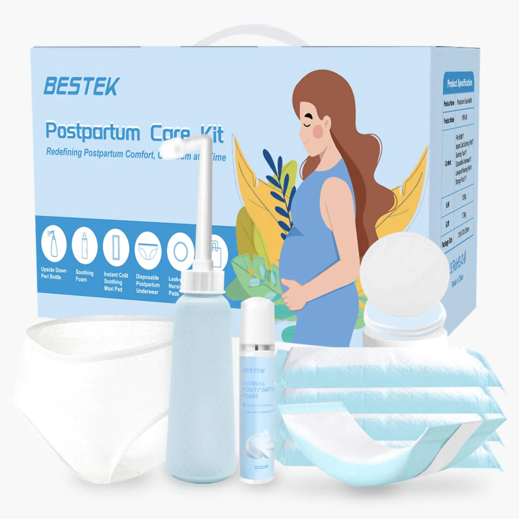 Postpartum Recovery Essentials Kit - Labor Delivery Mom Care Kit - Disposable Postpartum Underwear Peri Bottle Postpartum Ice Pack Pads Reusable Nursing Pads Herbal Foam Canvas Bag Set 6 pack
