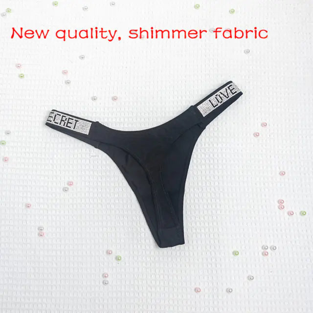 Low Waist Rhinestone Thong Panties for Women Fitness