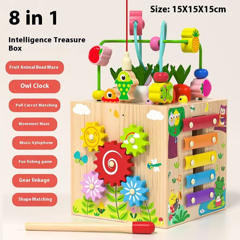 Wooden Multifunctional Puzzle Beads Treasure Box for Kids