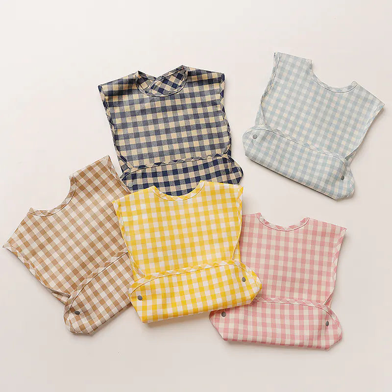 Fashion Plaid Waterproof Cotton Bib for Infants and Kids
