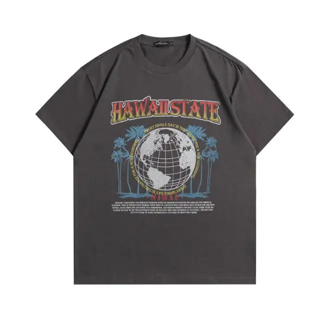 Hawaiian Island Pattern Couple Loose Casual T-Shirt