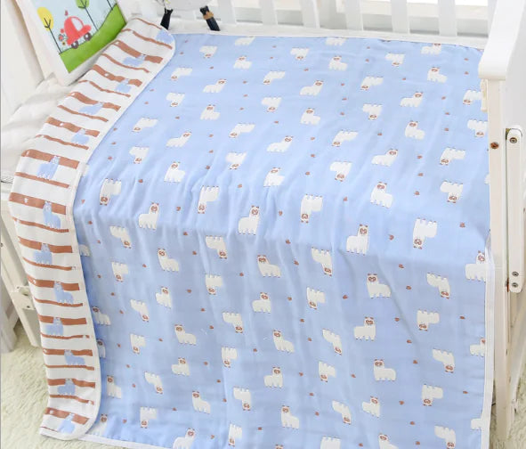 Pure Cotton 6-Layer Baby Bath Towel Blanket, 110cm