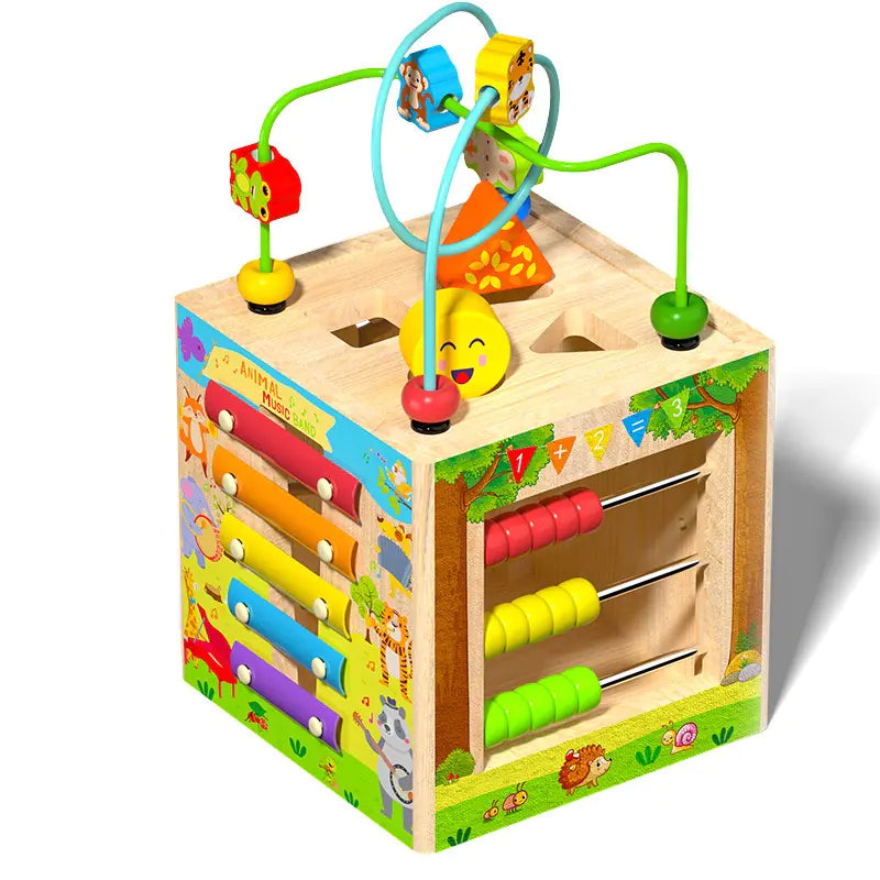 Wooden Multifunctional Puzzle Beads Treasure Box for Kids