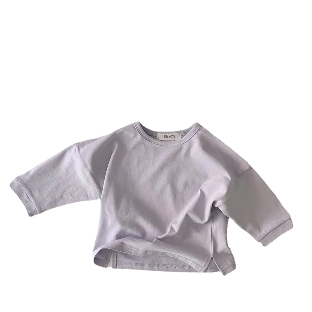 Infant Long-sleeved Candy Color Brushed Cotton T-shirt