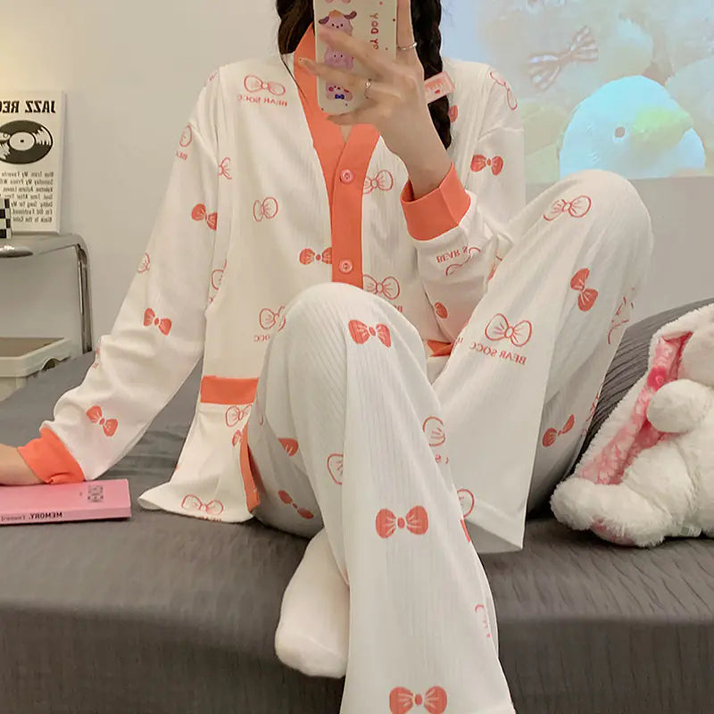 Postpartum Nursing Pajamas - V-Neck Blue Long Sleeve