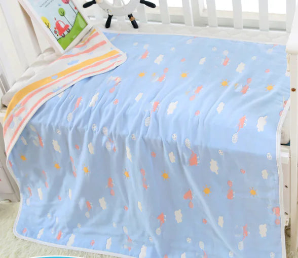 Pure Cotton 6-Layer Baby Bath Towel Blanket, 110cm