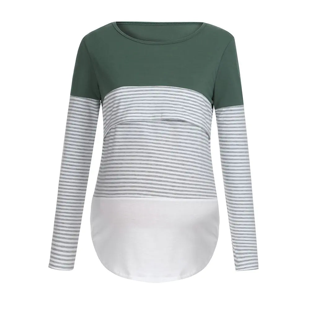 Striped Long Sleeve Maternity Nursing T-Shirt