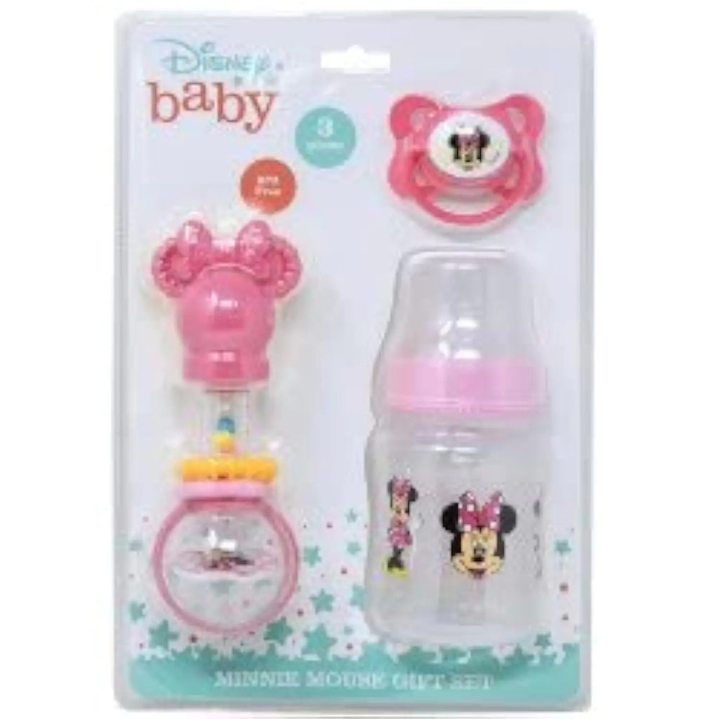 Cudlie Disney Baby Girl Minnie Mouse Bottle Rattle & Pacifer Set