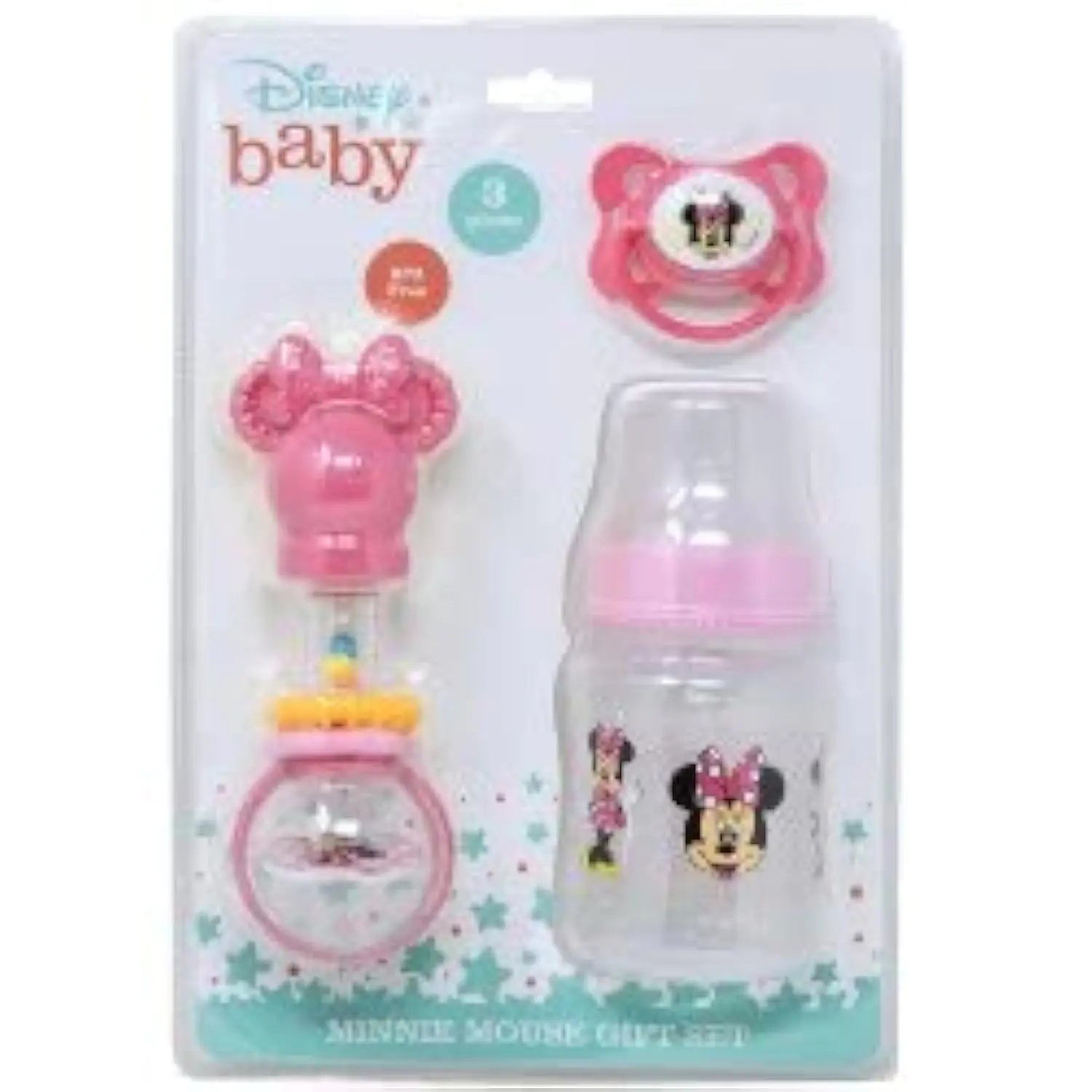 Cudlie Disney Baby Girl Minnie Mouse Bottle Rattle & Pacifer Set