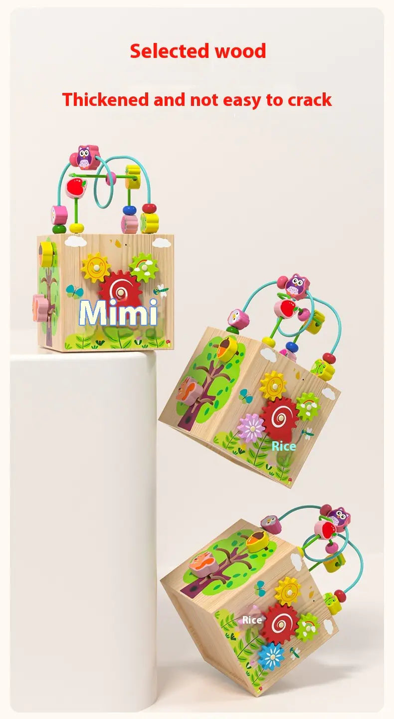 Wooden Multifunctional Puzzle Beads Treasure Box for Kids