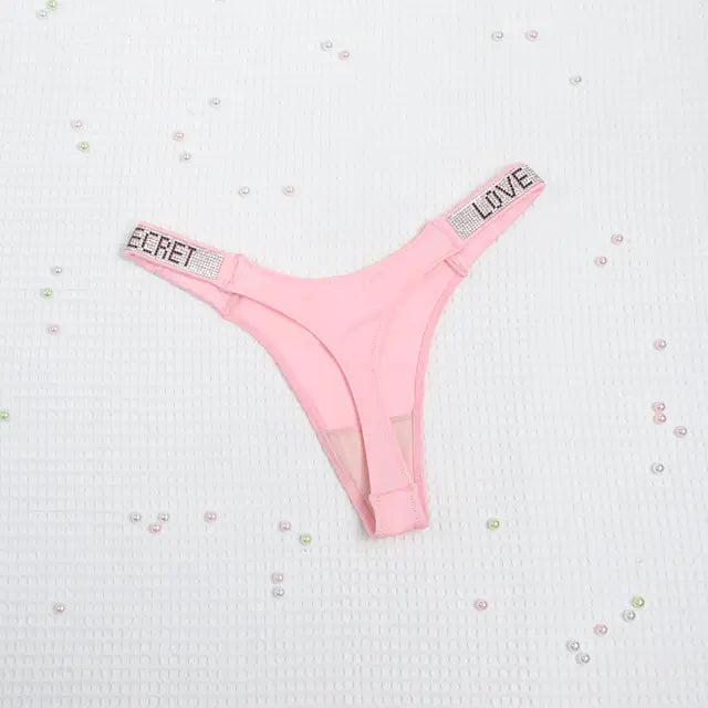 Low Waist Rhinestone Thong Panties for Women Fitness