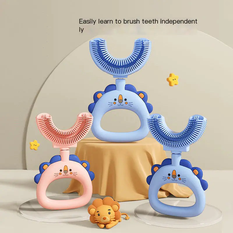 U-Shaped Little Lion Silicone Toothbrush for Kids