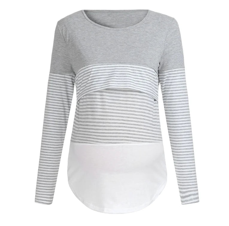 Striped Long Sleeve Maternity Nursing T-Shirt