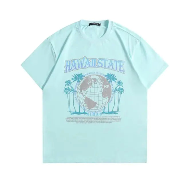 Hawaiian Island Pattern Couple Loose Casual T-Shirt