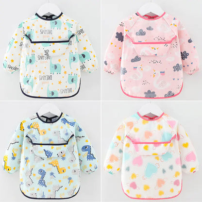Waterproof Cotton Bib for Kids - Long Sleeve Feeding Apron