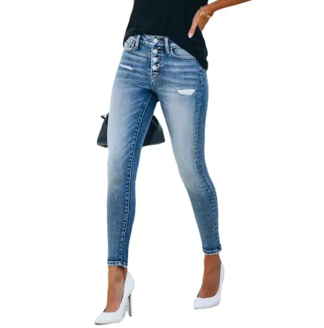 Stretch Slim-fit Ripped Denim Pants