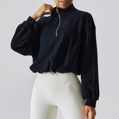 High Neck Fitness Pullover Sweatshirt for Women